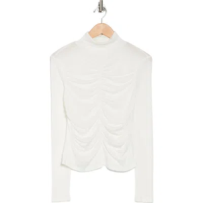 Elodie Ruched Turtleneck Top In White