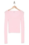 Elodie Scoop Neck Long Sleeve Seamless Crop Top In Baby Pink