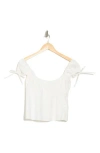 Elodie Shirred Cap Sleeve Cotton Crop Top In Off White