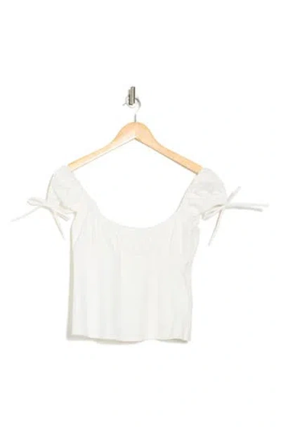 Elodie Shirred Cap Sleeve Cotton Crop Top In Off White