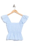 Elodie Shirred Peplum Top In Blue