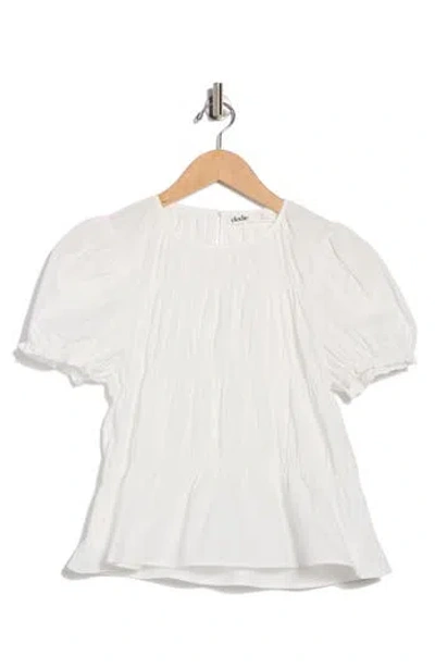 Elodie Shirred Puff Sleeve Poplin Top In White