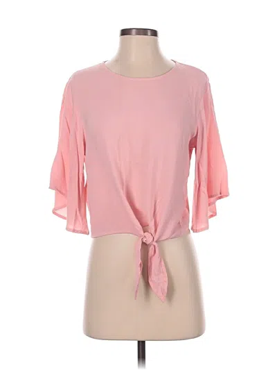 Pre-owned Elodie Short Sleeve Top Pink Keyhole Neckline Tops