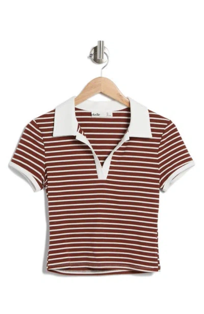 Elodie Stripe Johnny Collar Polo In Brown White