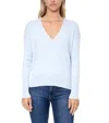 Elodie Surplice Ribbed Faux Wrap V Neck Sweater In Blue In Blue