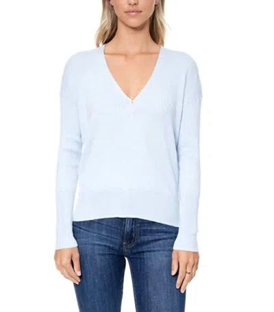 Elodie Surplice Ribbed Faux Wrap V Neck Sweater In Blue
