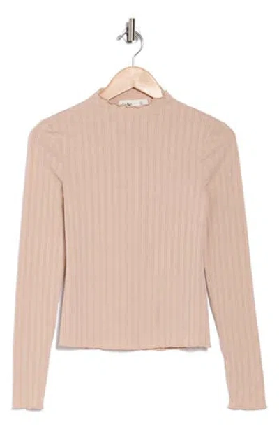 Elodie Textured Jersey Mock Neck Top In Taupe