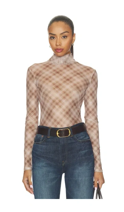 Elodie The Label Bourbon Turtleneck Mesh Top In Neutral
