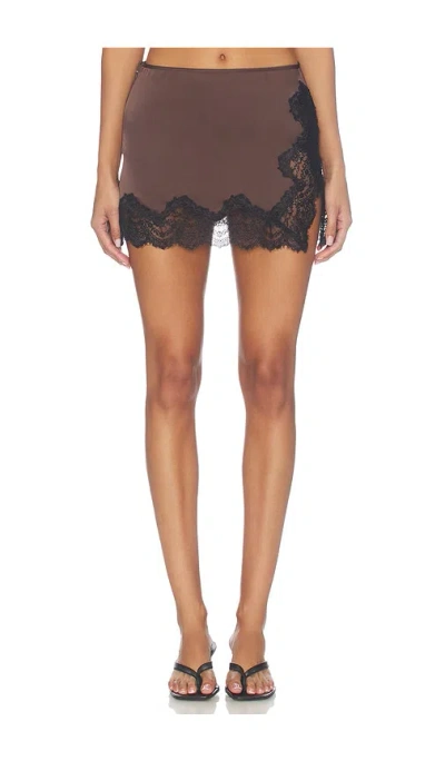 Elodie The Label Claude Satin Mini Skirt In Brown