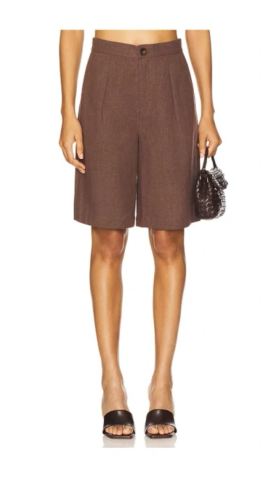 Elodie The Label Dion Linen Bermuda Shorts In Brown