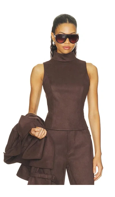 Elodie The Label Etienne Faux Suede Top In Brown