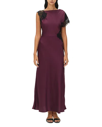 Elodie The Label Maris Satin Lace Trim Asymmetric Dress In Purple