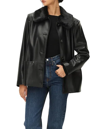 Elodie The Label Maud Faux Fur Collar Faux Leather Jacket In Black