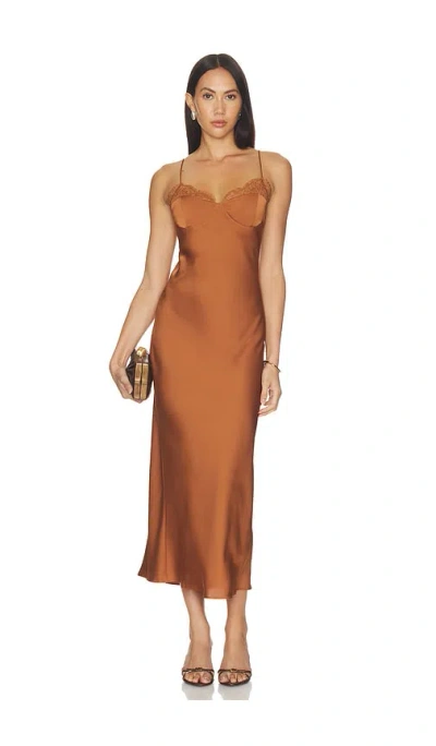 Elodie The Label Nocturne Satin Slip Dress In Brown