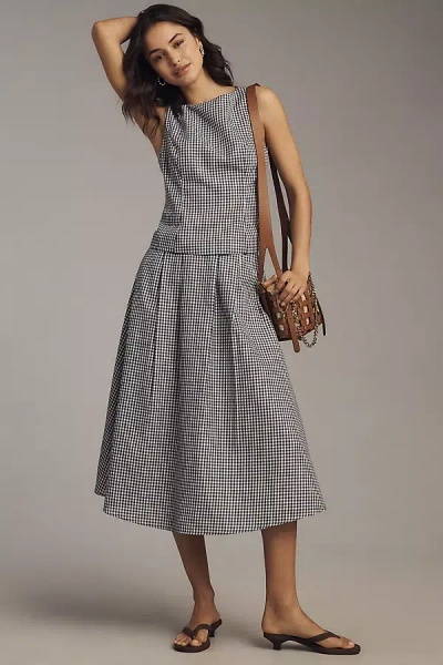 Elodie The Label Petite Britney Linen Blend Gingham Midi Skirt