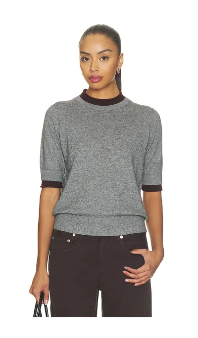 Elodie The Label Sloane Contrast Crew Neck Sweater In Grey Brown
