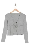 Elodie Tie Front Long Sleeve Crop Top In Heather Grey
