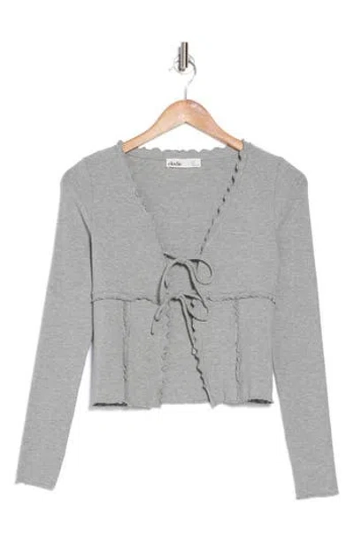 Elodie Tie Front Long Sleeve Crop Top In Heather Grey