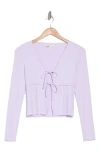 Elodie Tie Front Long Sleeve Crop Top In Lavender