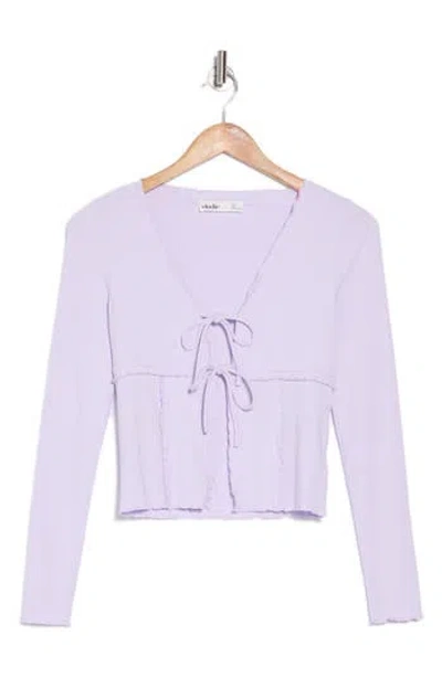 Elodie Tie Front Long Sleeve Crop Top In Lavender