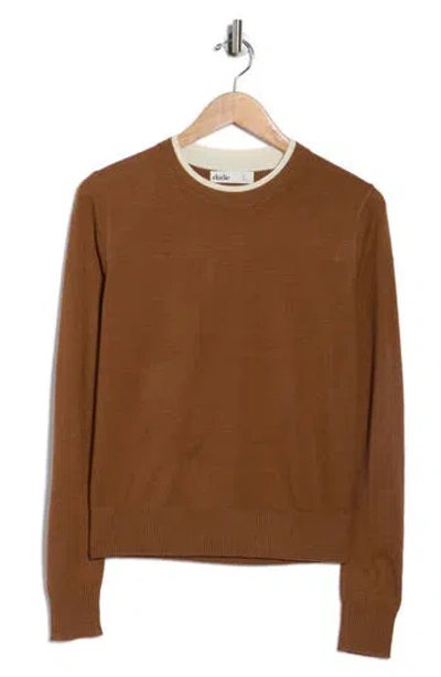 Elodie Tipped Crewneck Sweater In Brown
