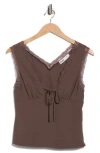 Elodie V-neck Lace Trim Top In Brown