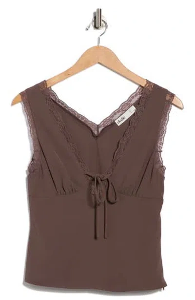 Elodie V-neck Lace Trim Top In Brown