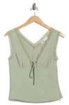 Elodie V-neck Lace Trim Top In Green