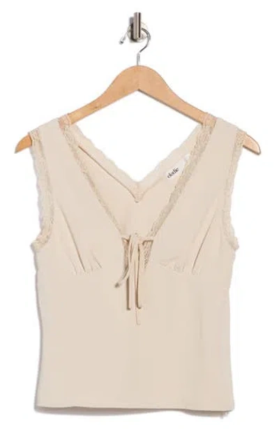 Elodie V-neck Lace Trim Top In Sand