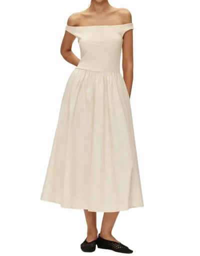 Elodie Vera Off Shoulder Midi Dress In Ecru In Metallic
