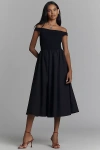 Elodie Vera Off-the-shoulder Midi Dress In Black
