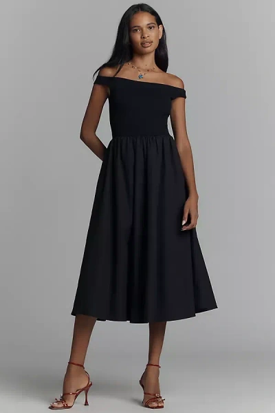 Elodie Vera Off-the-shoulder Midi Dress In Black