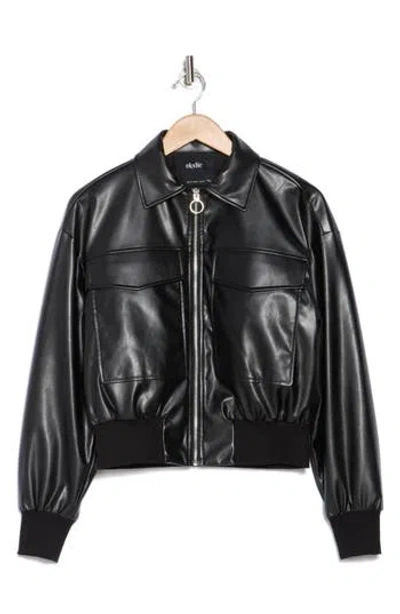 Elodie Zip Faux Leather Jacket In Black