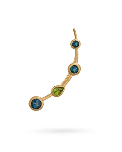 Eloise Jewelry Women's Green / Blue Climber Earring Deep Blue Topaz And Green Peridot In Multi