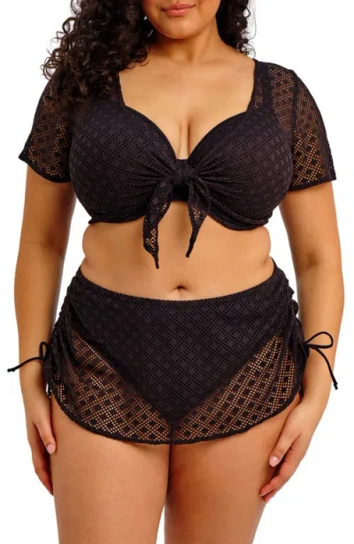 Elomi Bazarruto Tie Front Sheer Mesh Cover-up Top In Black