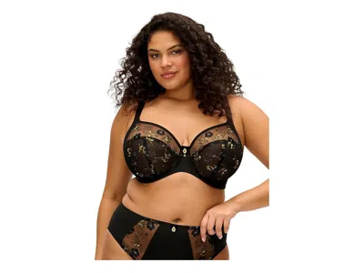 Elomi Lyriana Underwire Embroidered Plunge Bra Women's Bra Jet: 42h (us 42k), Elastane/polyamide/polyester In Black