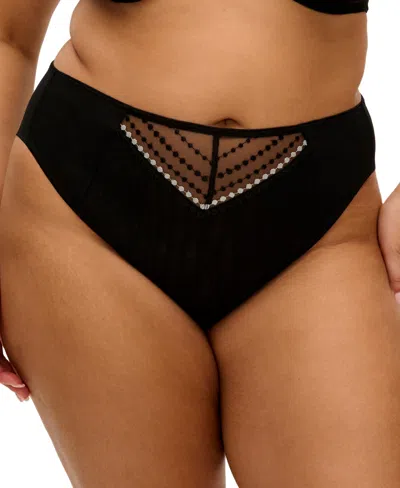 Elomi Plus Size Matilda High-waisted Embroidered Mesh Panty In Black