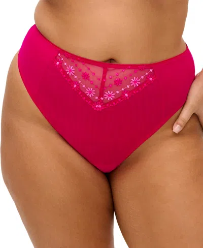 Elomi Plus Size Matilda High-waisted Embroidered Mesh Panty In Pink