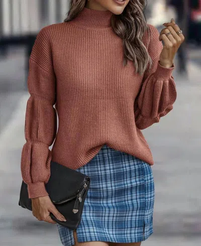 Elook Mock Neck Bubble Sleeve Sweater In Red