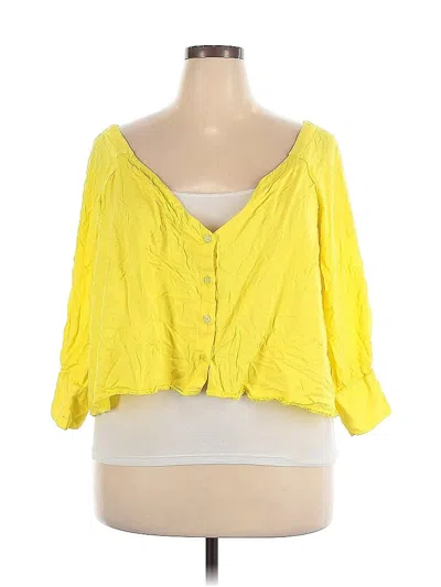 Pre-owned Eloquii 3/4 Sleeve Blouse In Yellow