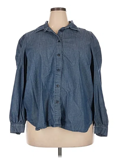 Pre-owned Eloquii 3/4 Sleeve Button Down Shirt In Blue