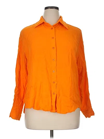 Pre-owned Eloquii 3/4 Sleeve Button Down Shirt In Orange