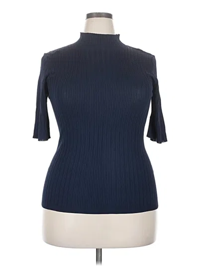 Pre-owned Eloquii 3/4 Sleeve Top Blue Turtleneck Tops