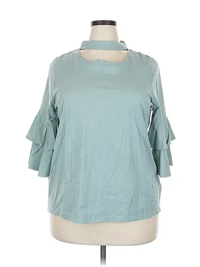 Pre-owned Eloquii 3/4 Sleeve Top Teal Cold Shoulder Neckline Tops In Blue