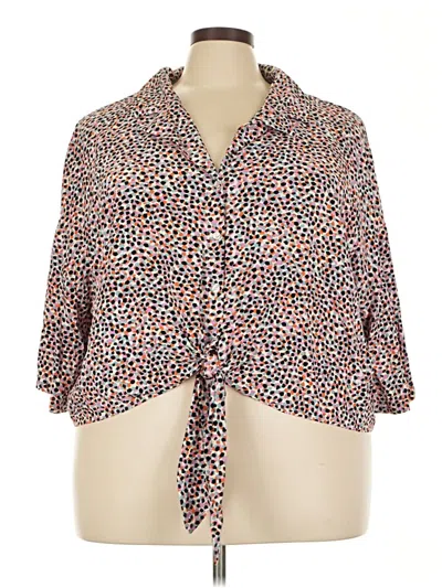 Pre-owned Eloquii Elements 3/4 Sleeve Button Down Shirt In Red