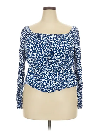 Pre-owned Eloquii Elements Long Sleeve Top Blue Sweetheart Neckline Tops