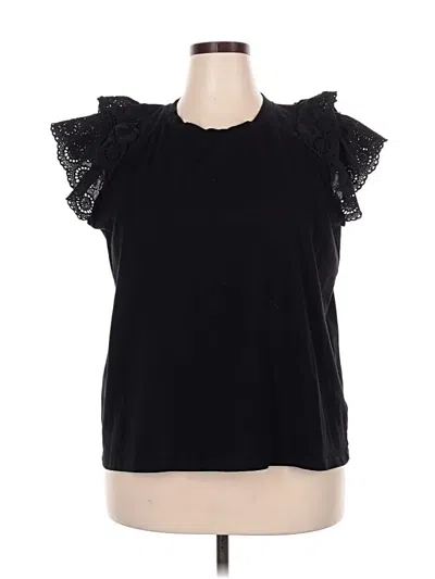 Pre-owned Eloquii Elements Short Sleeve Top Black Ruffles Neckline Tops