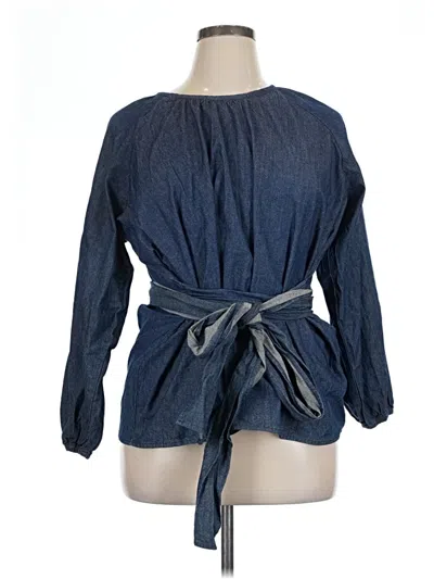Pre-owned Eloquii Long Sleeve Blouse In Blue