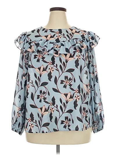 Pre-owned Eloquii Long Sleeve Blouse In Blue