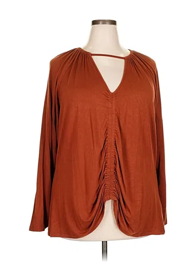 Pre-owned Eloquii Long Sleeve Blouse In Brown
